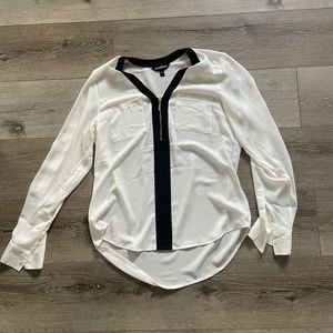 Express black and white half zip blouse